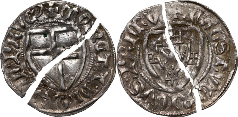 Zakon Krzyżacki, Urlyk von Jungingen 1407-1410, szeląg Waga 1,10 g. Moneta złama...