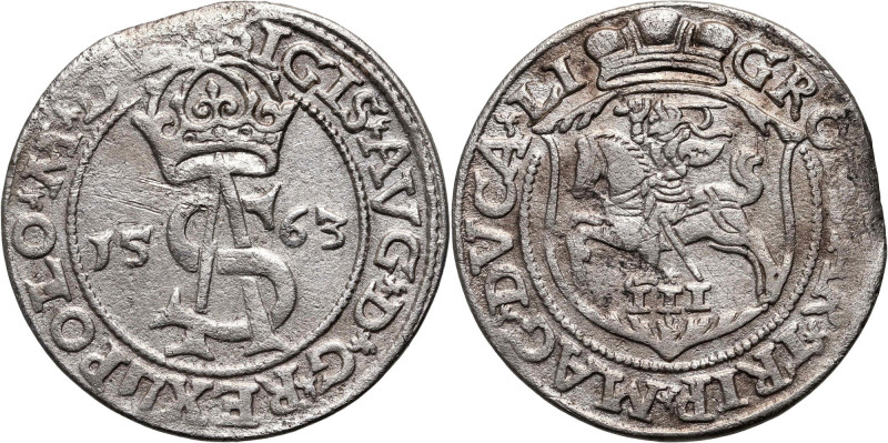 Zygmunt II August, trojak 1563, Wilno Reference: Iger V.63.1 (R)
Grade: VF 

...