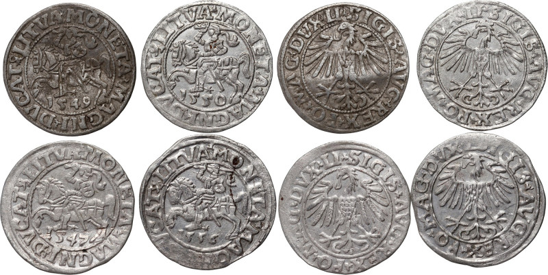 Zygmunt II August, zestaw 4 x półgrosz z lat 1547-1556, Wilno 
Grade: XF/XF+/AU...