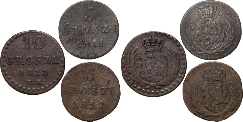 Księstwo Warszawskie, Fryderyk August I, zestaw 3 monet z lat 1811-1813 
Grade:...