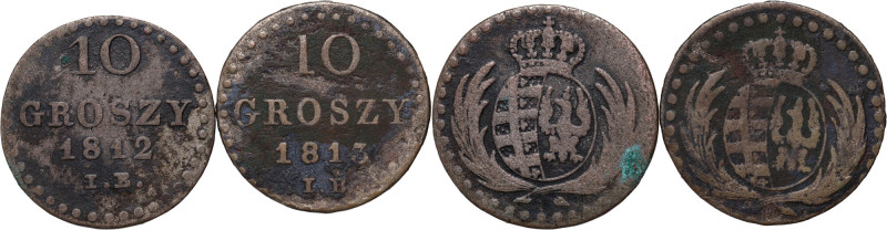 Księstwo Warszawskie, Fryderyk August I, zestaw, 10 groszy 1812 IB i 10 groszy 1...