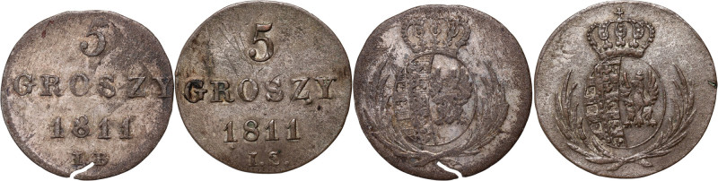 Księstwo Warszawskie, Fryderyk August I, zestaw, 5 groszy 1811 IS i 5 groszy 181...