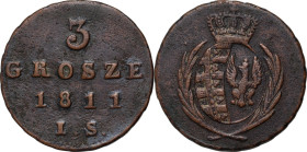 Księstwo Warszawskie, Fryderyk August I, 3 grosze 1811 IS, Warszawa