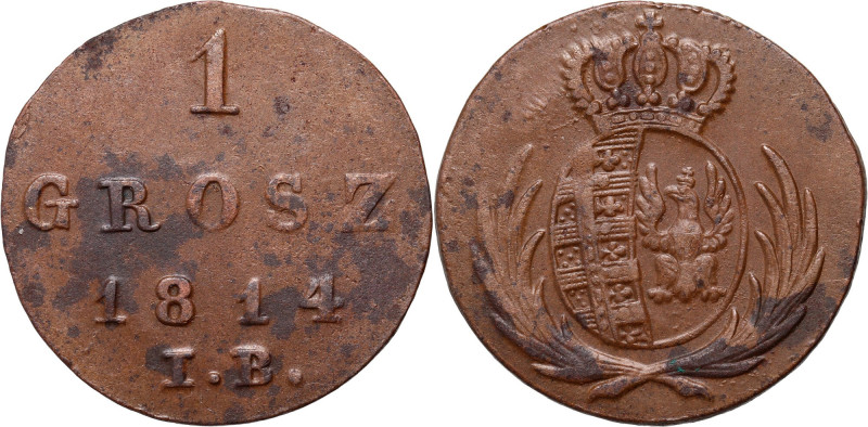 Księstwo Warszawskie, Fryderyk August I, grosz 1814 IB, Warszawa Ładnie zachowan...