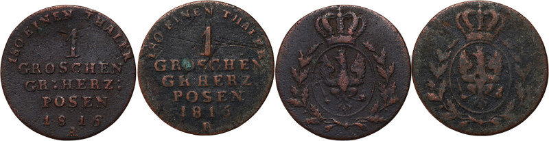 Wielkie Księstwo Poznańskie, zestaw 1 grosz 1816 A i 1 grosz 1816 B 
Grade: VF ...