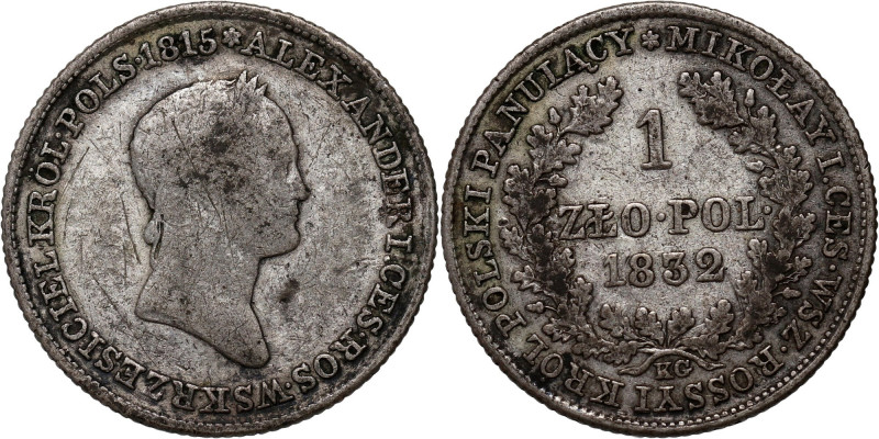 Królestwo Kongresowe, Mikołaj I, 1 złoty 1832 KG, Warszawa Reference: Kopicki 26...