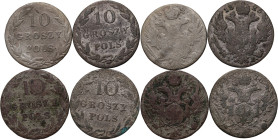 Królestwo Kongresowe, Aleksander I / Mikołaj I, zestaw 4 x 10 groszy z lat 1816-1826