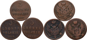 Królestwo Kongresowe, Aleksander I, zestaw 3 x 3 grosze z lat 1817-1827