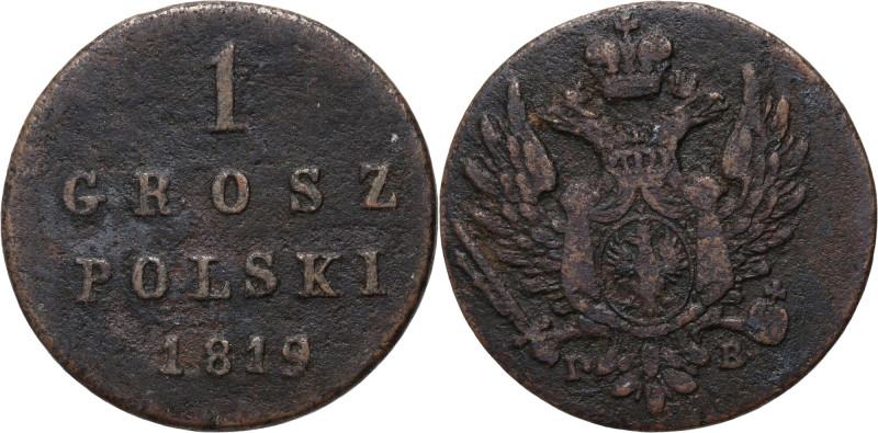 Królestwo Kongresowe, Aleksander I, 1 grosz polski 1819 IB, Warszawa, rzadki Ref...