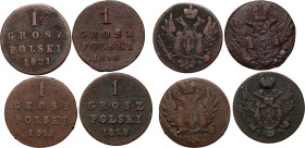 Królestwo Kongresowe, Aleksander I / Mikołaj I, zestaw 4 x 1 grosz polski z lat 1816-1828