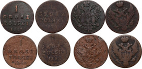 Królestwo Kongresowe, Aleksander I / Mikołaj I, zestaw 4 x 1 grosz polski z lat 1817-1831