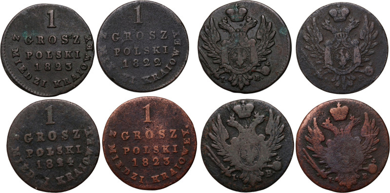 Królestwo Kongresowe, Aleksander I, zestaw 4 x 1 grosz z miedzi krajowej z lat 1...