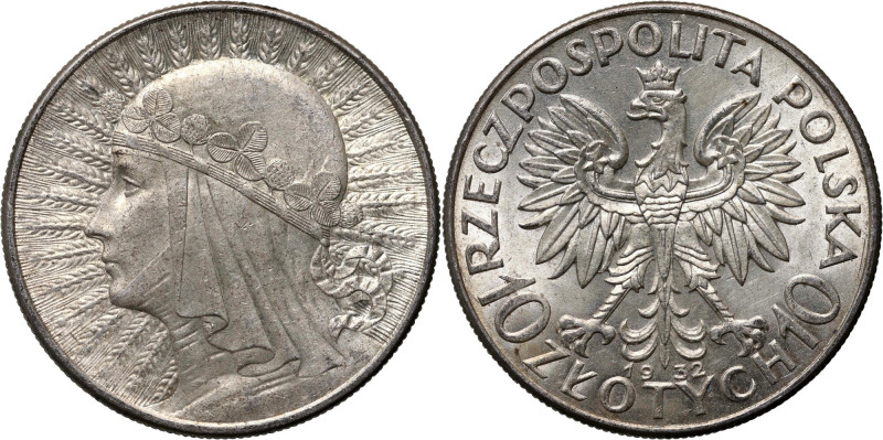 II RP, 10 złotych 1932, Londyn, Głowa Kobiety Bardzo ładnie zachowane. Reference...