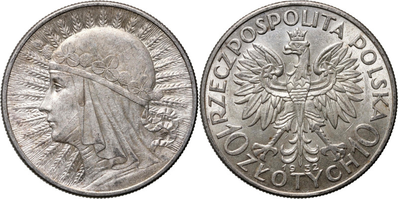 II RP, 10 złotych 1932, Londyn, Głowa Kobiety Reference: Parchimowicz 120b
Grad...