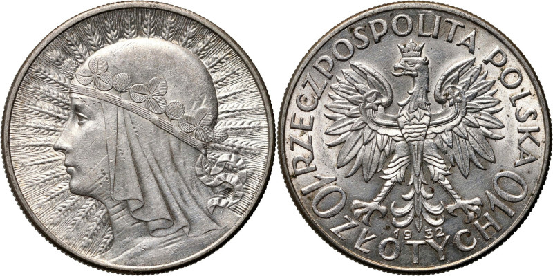 II RP, 10 złotych 1932, Londyn, Głowa Kobiety Ładnie zachowane. Reference: Parch...