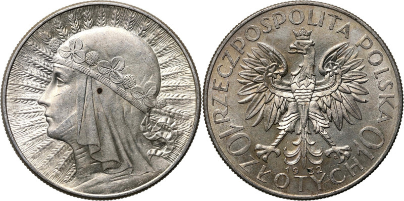 II RP, 10 złotych 1932, Warszawa, Głowa Kobiety Bardzo ładnie zachowane w piękne...