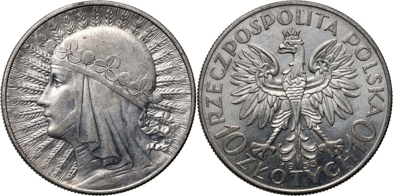 II RP, 10 złotych 1933, Warszawa, głowa kobiety Przeczyszczone. Reference: Parch...