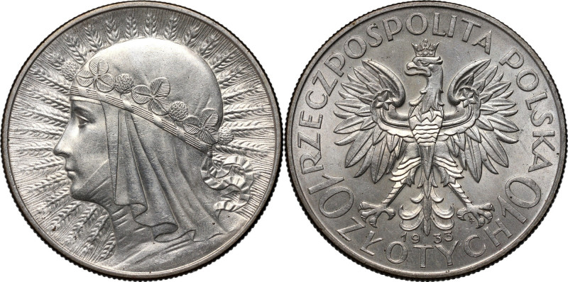 II RP, 10 złotych 1933, Warszawa, Głowa Kobiety Połyskowy egzemplarz. Reference:...