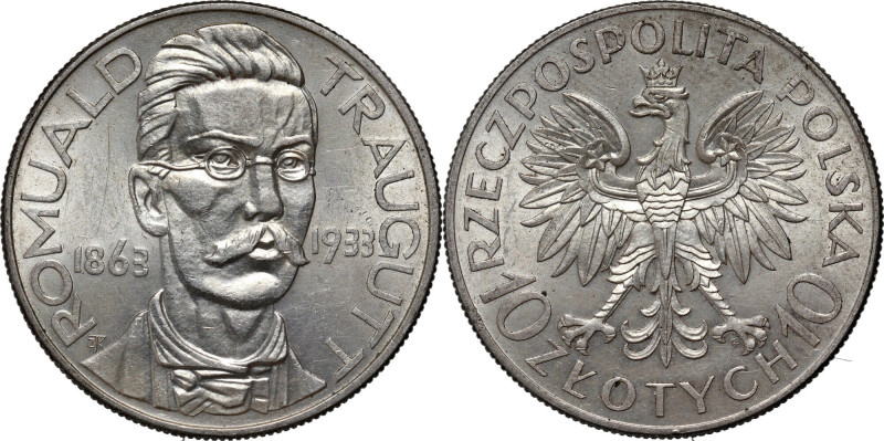 II RP, 10 złotych 1933, Warszawa, Romuald Traugutt Bardzo ładnie zachowane. Drob...