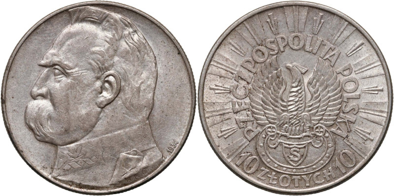 II RP, 10 złotych 1934 S, Warszawa, Józef Piłsudski, Orzeł Strzelecki Połyskowe....