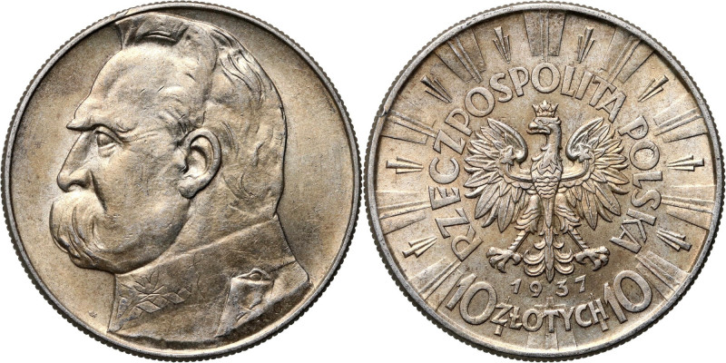 II RP, 10 złotych 1937, Warszawa, Józef Piłsudski Ładnie zachowane. Reference: P...