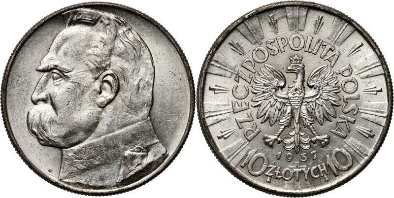 II RP, 10 złotych 1937, Warszawa, Józef Piłsudski Ładnie zachowane z intensywnym...