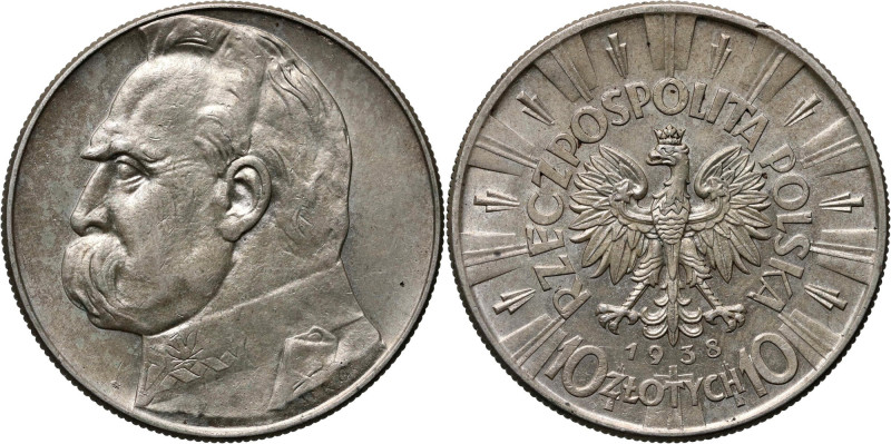 II RP, 10 złotych 1938, Warszawa, Józef Piłsudski Rzadszy rocznik. Reference: Pa...