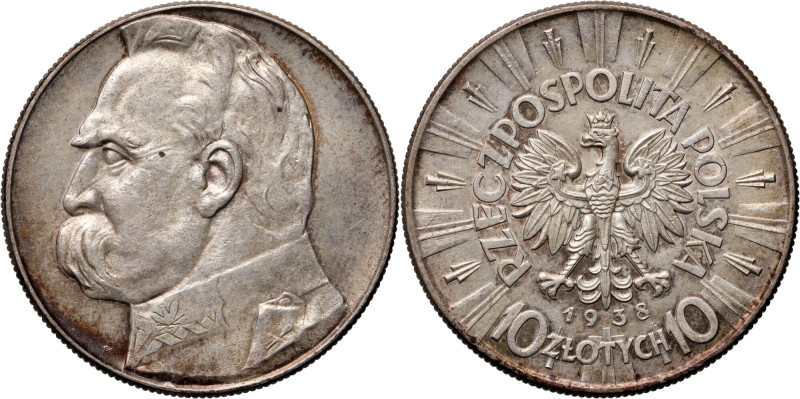 II RP, 10 złotych 1938, Warszawa, Józef Piłsudski Rzadszy rocznik. Reference: Pa...