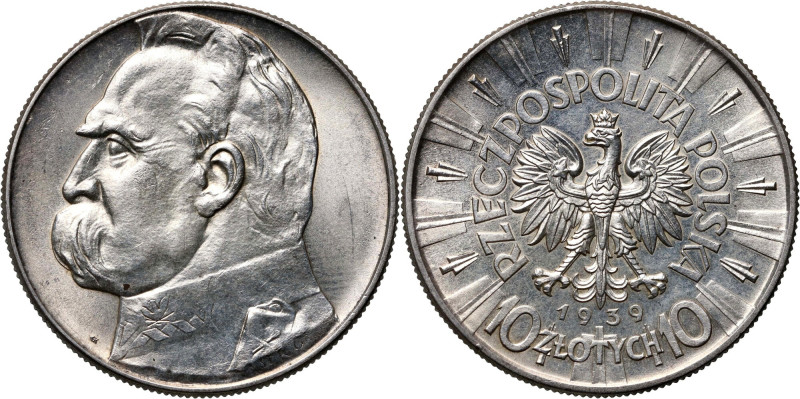 II RP, 10 złotych 1939, Warszawa, Józef Piłsudski Bardzo ładnie zachowane.
Refe...