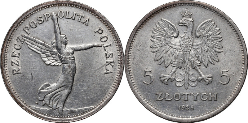 II RP, 5 złotych 1928, Warszawa, Nike Przeczyszczone. Reference: Parchimowicz 11...
