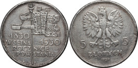II RP, 5 złotych 1930, Warszawa, Sztandar, stempel płytki