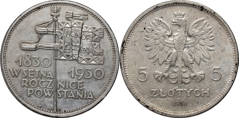 II RP, 5 złotych 1930, Warszawa, Sztandar, stempel płytki Reference: Parchimowic...