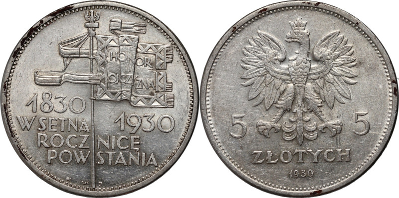 II RP, 5 złotych 1930, Warszawa, Sztandar, stempel płytki Reference: Parchimowic...