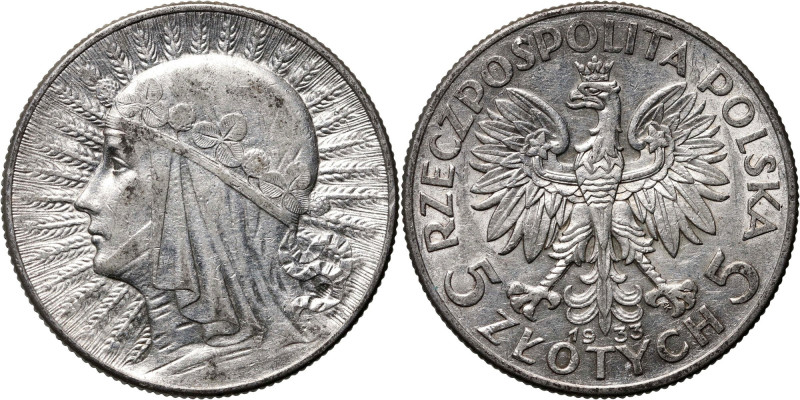 II RP, 5 złotych 1933, Warszawa, Głowa Kobiety Reference: Parchimowicz 116c
Gra...