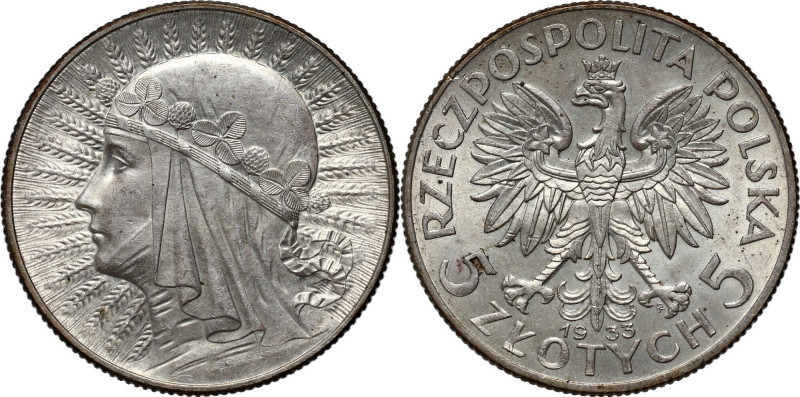 II RP, 5 złotych 1933, Warszawa, Głowa Kobiety Połyskowy egzemplarz. Reference: ...