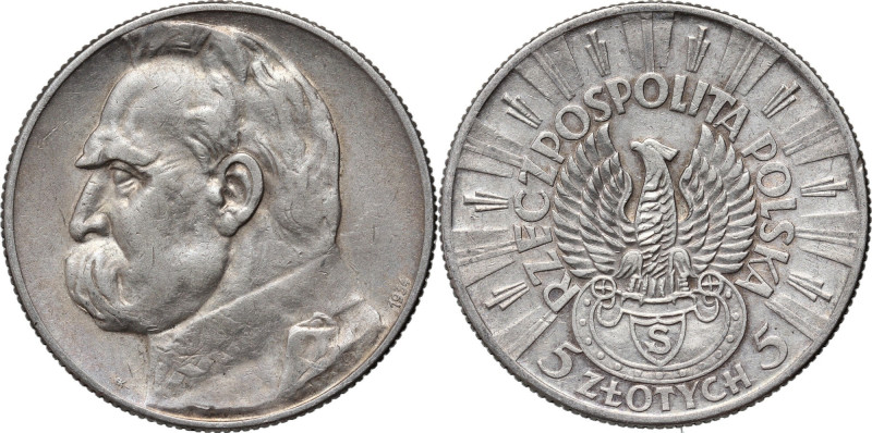 II RP, 5 złotych 1934, Warszawa, Józef Piłsudski, Orzeł Strzelecki Reference: Pa...
