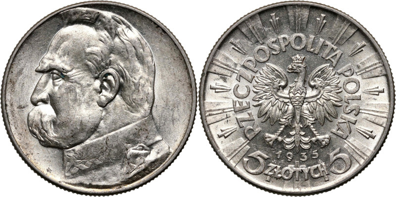 II RP, 5 złotych 1935, Warszawa, Józef Piłsudski Bardzo ładnie zachowane.
Refer...