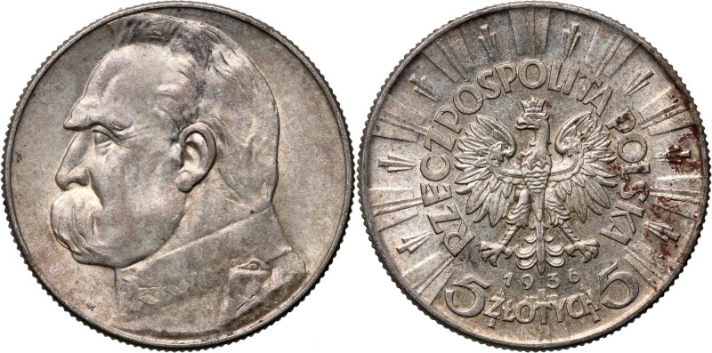 II RP, 5 złotych 1936, Warszawa, Józef Piłsudski Reference: Parchimowicz 118c
G...