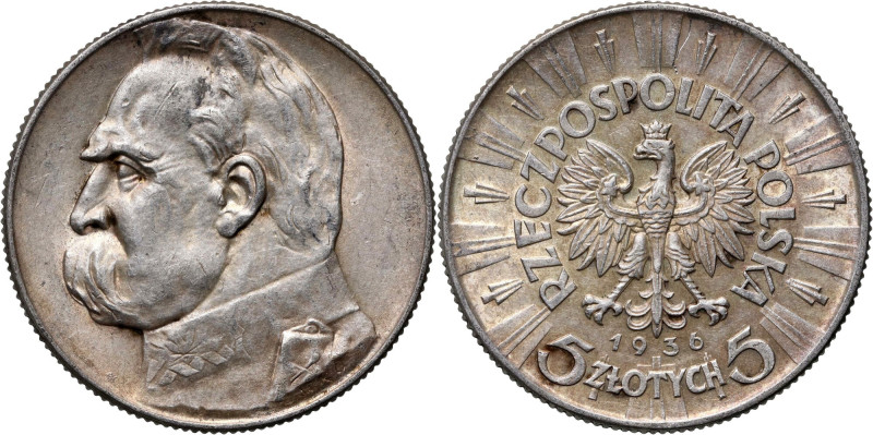 II RP, 5 złotych 1936, Warszawa, Józef Piłsudski Reference: Parchimowicz 118c
G...