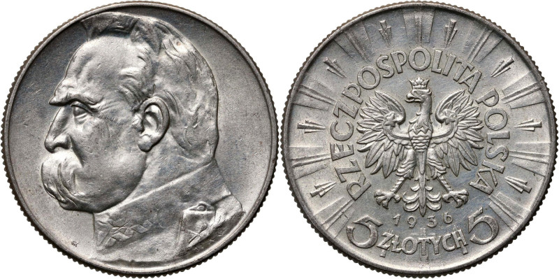 II RP, 5 złotych 1936, Warszawa, Józef Piłsudski Ładnie zachowane. Reference: Pa...