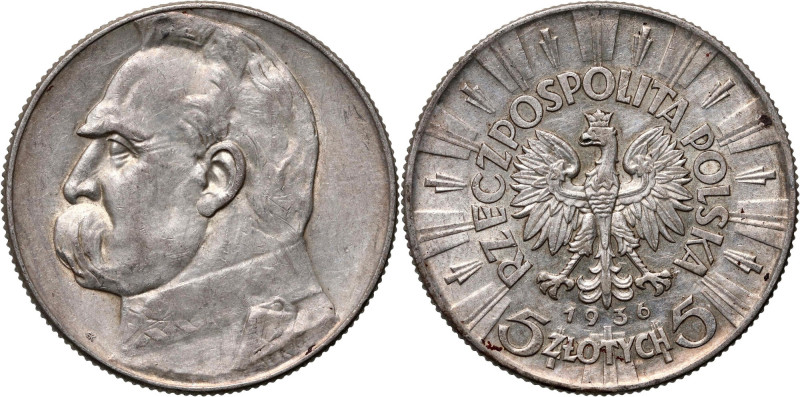 II RP, 5 złotych 1936, Warszawa, Józef Piłsudski Reference: Parchimowicz 118c
G...