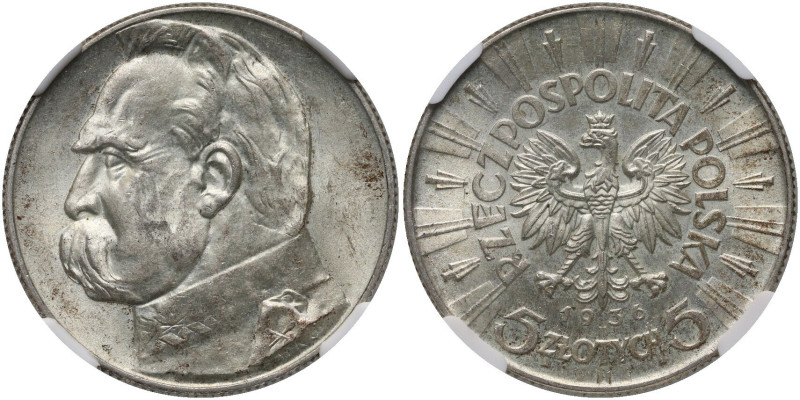 II RP, 5 złotych 1936, Warszawa, Józef Piłsudski Bardzo ładne. Reference: Parchi...