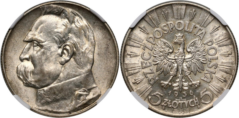 II RP, 5 złotych 1936, Warszawa, Józef Piłsudski Reference: Parchimowicz 118c
G...