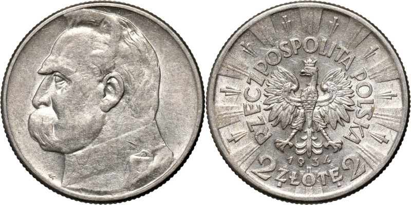 II RP, 2 złote 1934, Warszawa, Józef Piłsudski Ładne. Reference: Parchimowicz 11...