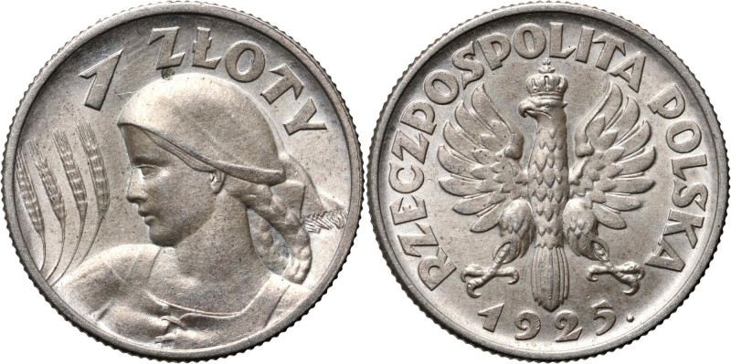 II RP, 1 złoty 1925, Londyn, Żniwiarka Pięknie zachowane. Reference: Parchimowic...