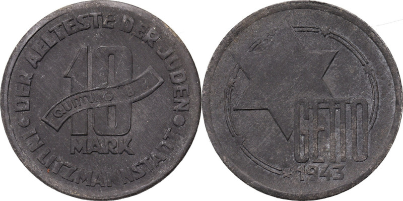 Getto w Łodzi, 10 marek 1943, Łódź, aluminium-magnez Waga 1,73 g. Bardzo ładnie ...