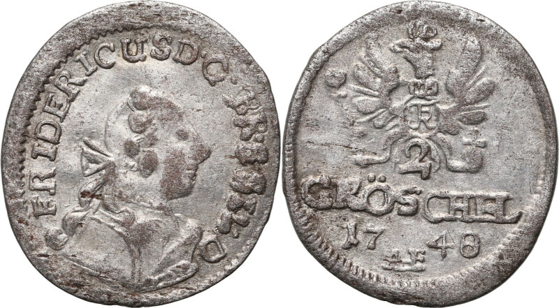 Śląsk pod panowaniem pruskim, Fryderyk II, 2 greszle 1748 AHE, Wrocław Odmiana b...