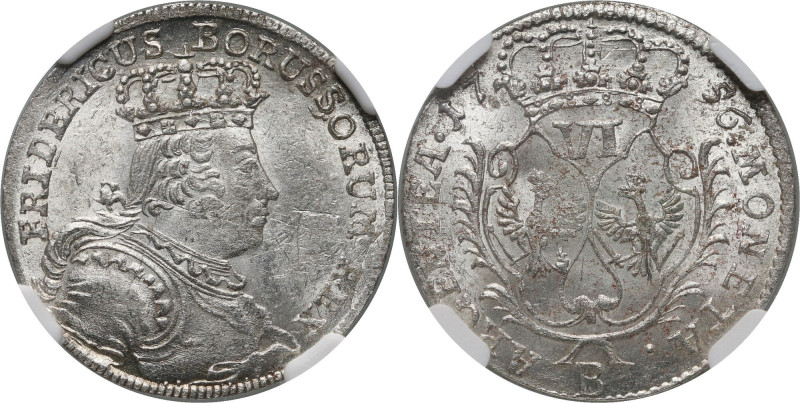Śląsk pod panowaniem pruskim, Fryderyk II, szóstak 1756 B, Wrocław Bardzo ładnie...