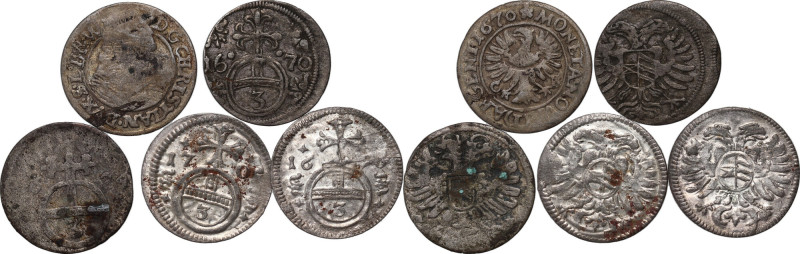 Śląsk, zestaw 5 monet z lat 1624-1705 
Grade: XF/VF 

Related to Poland Śląsk...