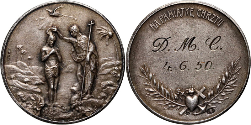 PRL, medal, Na Pamiątkę Chrztu 1950, srebro Srebro, waga: 15,81 g, średnica: 31 ...